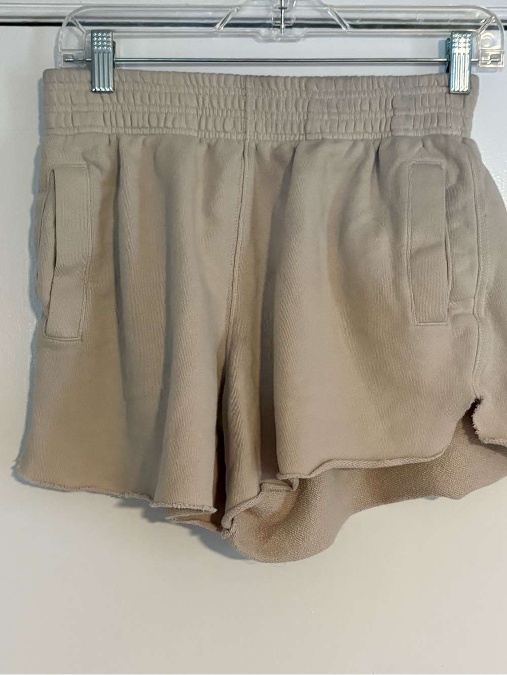 Aerie High Rise Raw Hem Sweat Shorts XS Beige Oatmeal